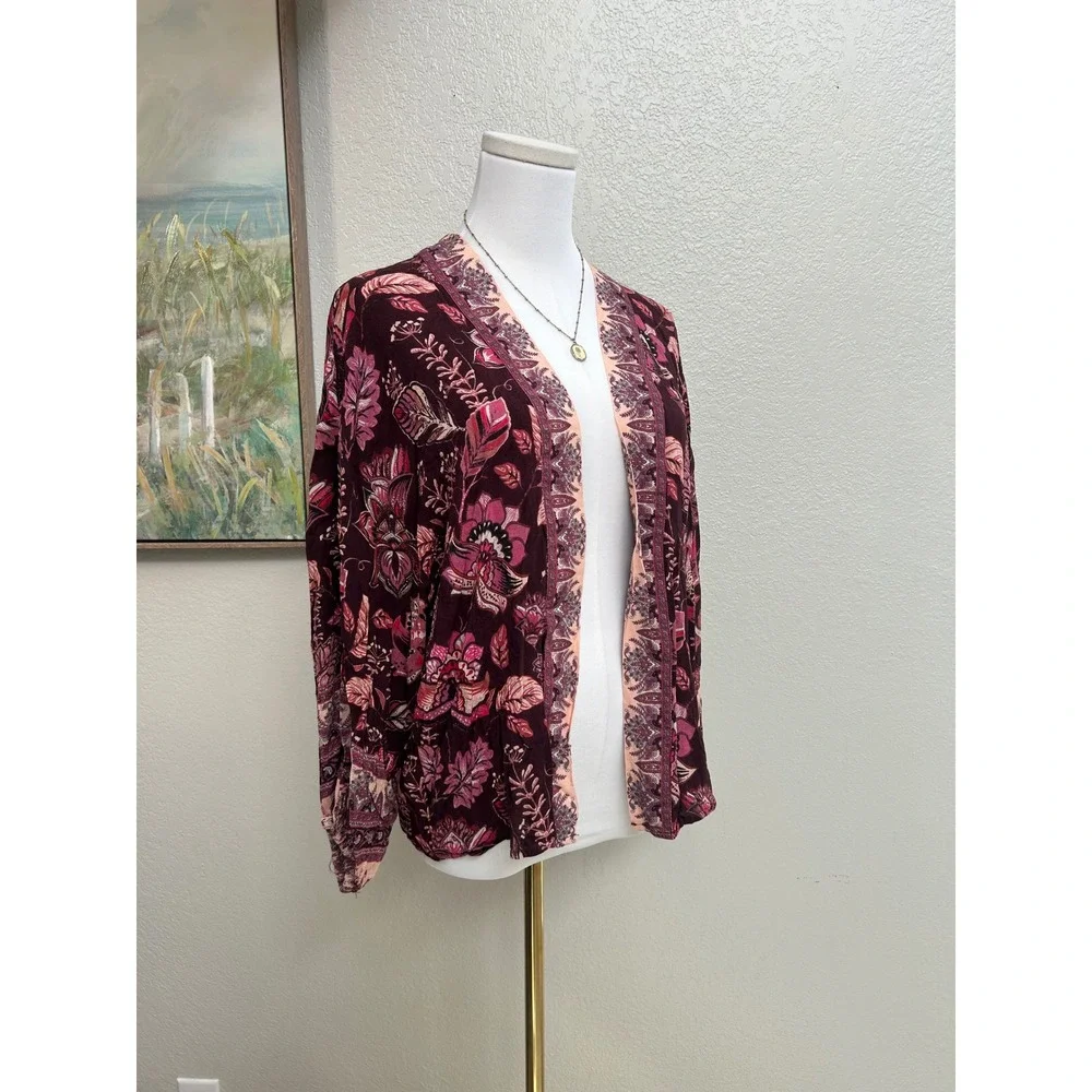 Michael Stars boho print cardigan open front flowy top